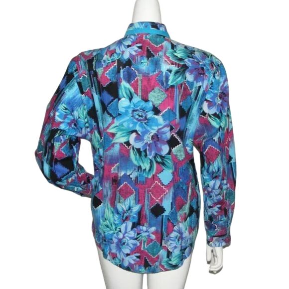 Vintage WRANGLER Shirt, L,  Blue/Purple floral,  Flaps, Button front, LS - Picture 5 of 11